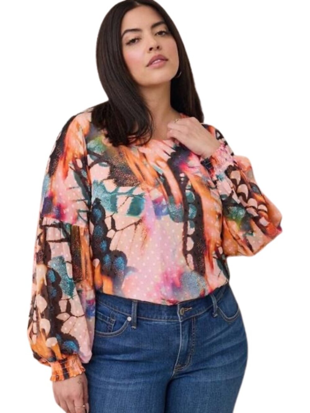 Torrid Size 4 Abstract Watercolor Balloon Sleeve Top